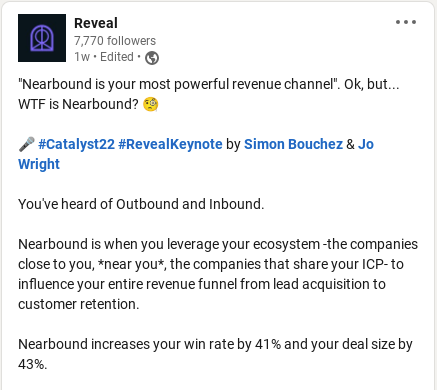 screenshot form reveal's linkedin post on finding nearbound leads