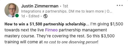 Justin Zimmerman screenshot of Firneo scholarship