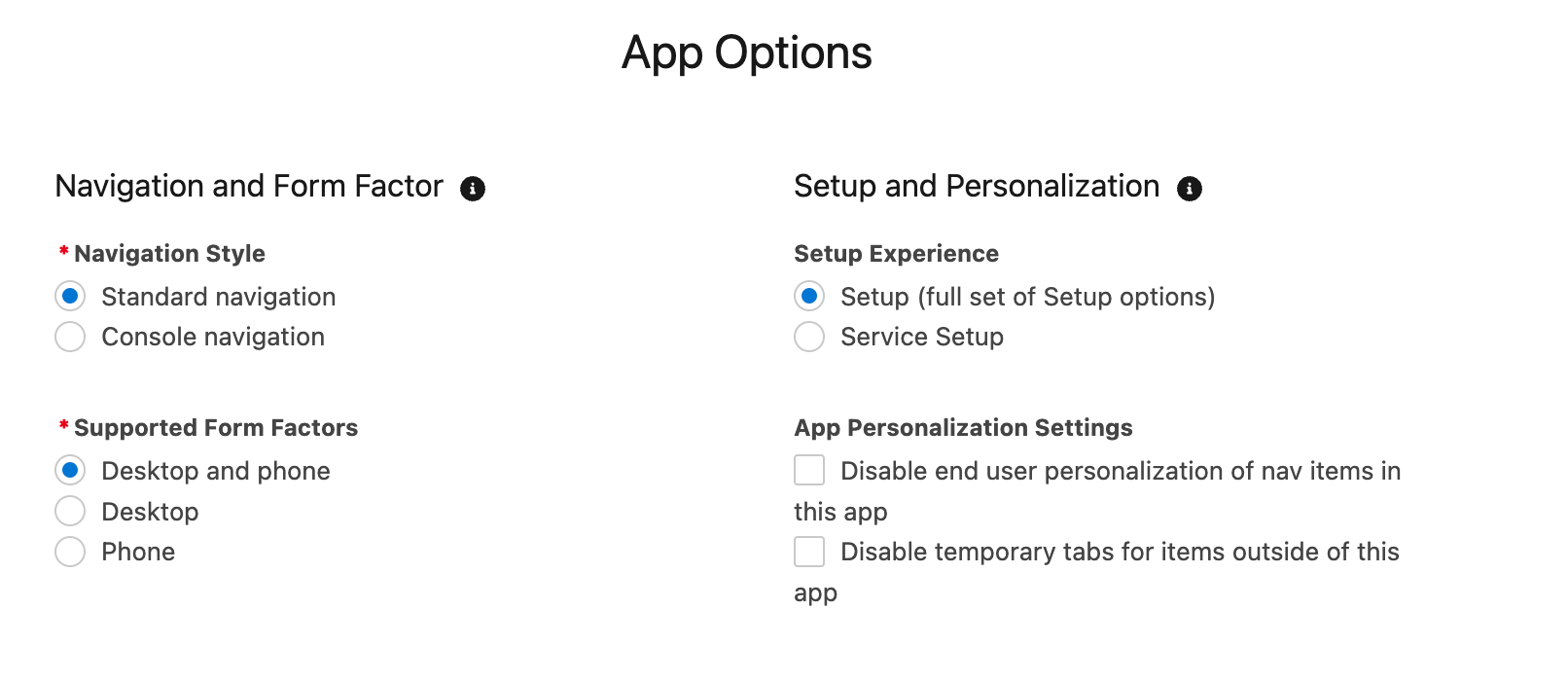 Salesforce lightning app setup - App Options menu