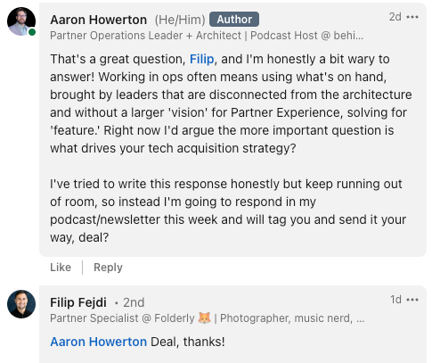 LinkedIn responses from Aaron and Filip