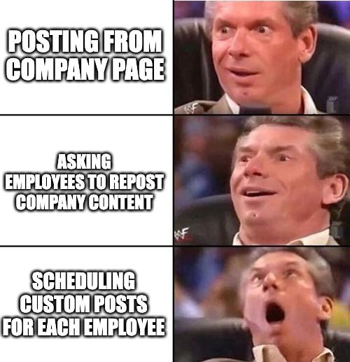 Using employees to help market on social media meme.